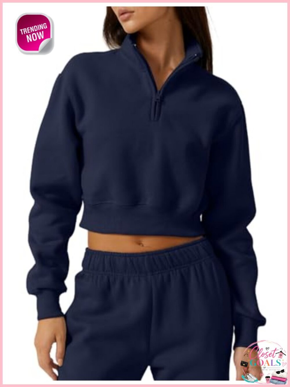 Half Zip Crop Sweatshirt High Neck Long Sleeve Pullover Fleece Lined Top